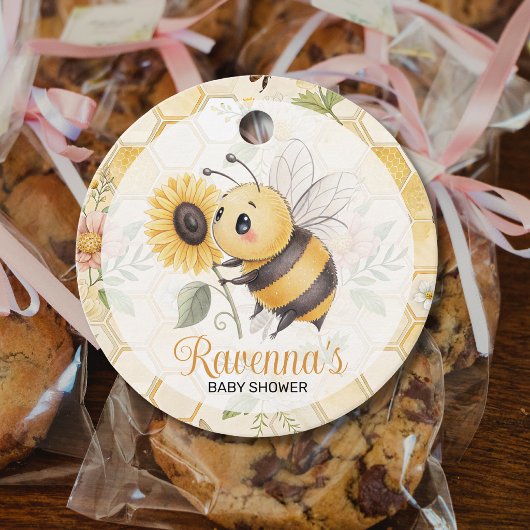 Honeycomb Floral Bee Custom Name Baby Shower Bedankjes Labels