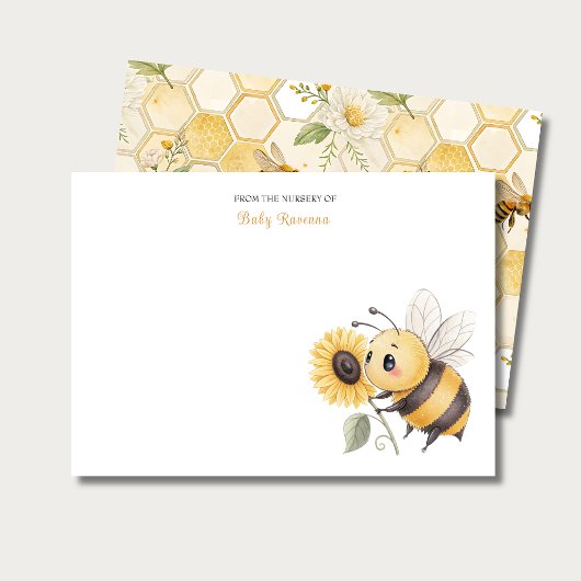 Honeycomb Floral Bee Custom Name Nursery  Notitiekaartje
