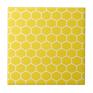Honeycomb Geometric White Lines Bumblebee Tegeltje