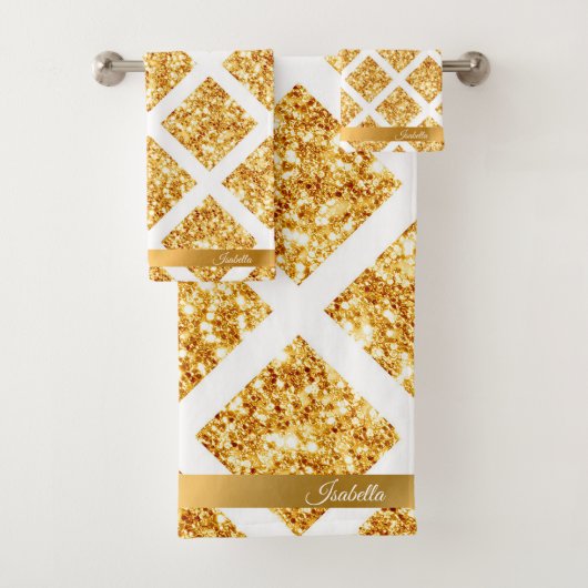 Honeycomb Gold Glitter Boho Popular Collectie Bad Handdoek (Insitu)