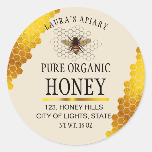 Honeycomb Gold Honey Bee Apiary Productlabel Ronde Sticker (Voorkant)