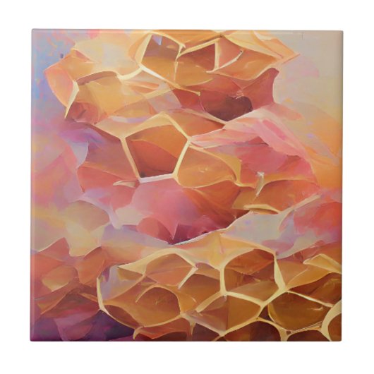Honeycomb Gold roos abstracte geometrie digitale k Tegeltje (Voorkant)