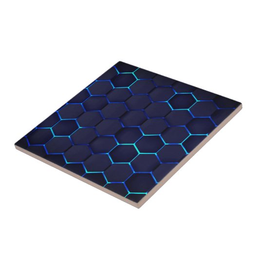 Honeycomb Grate - Art Blue Neon Tegeltje (Zijkant)