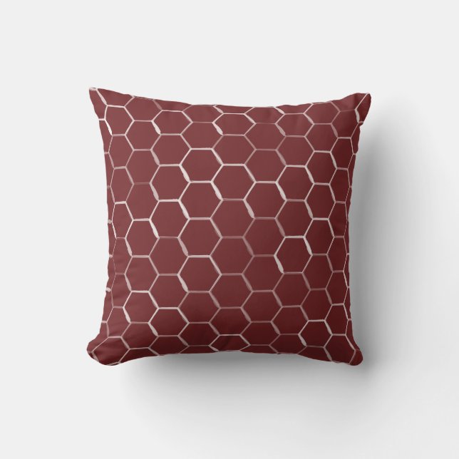 Honeycomb Hive Hexagon Pattern in Burgundy Kussen (Voorkant)