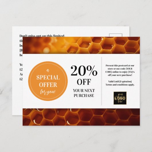 Honeycomb Honey Custom Coupon Korting Briefkaart (Voorkant / Achterkant)