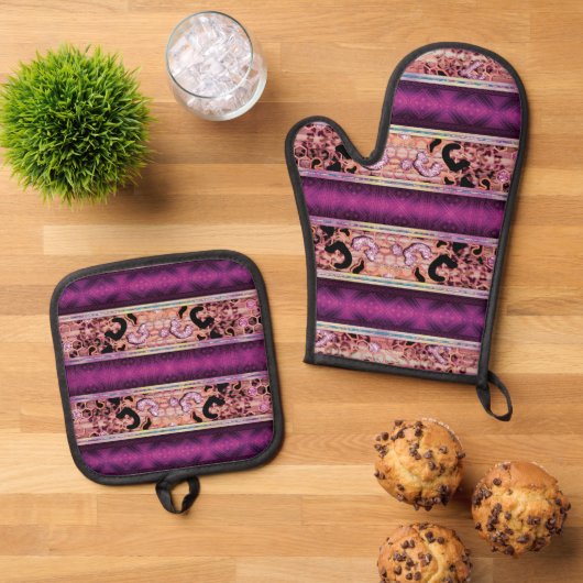 Honeycomb Leopard Print – Bold Farmhouse Oven Mitt Ovenwant & Pannenlap Set (Top down)