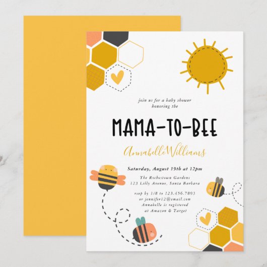 Honeycomb Mama-To-Bee Baby shower Kaart (Voorkant / Achterkant)