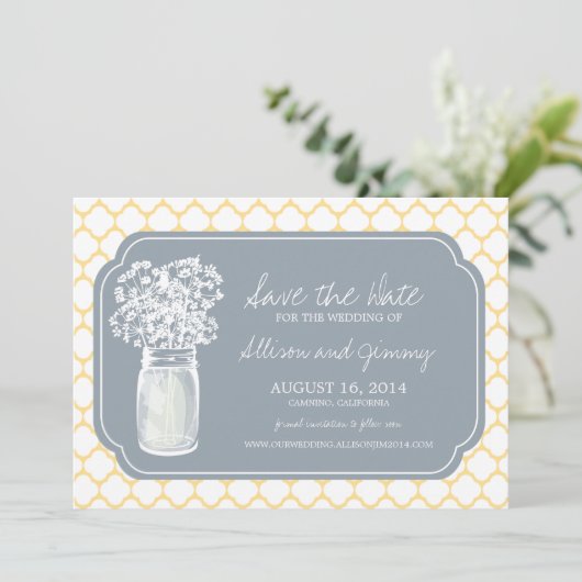 Honeycomb Mason Jar Wildflower Sparen de Datum Save The Date (Staand voorkant)