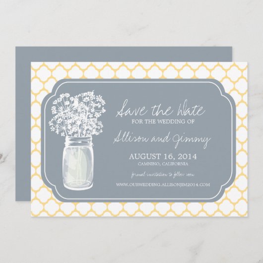 Honeycomb Mason Jar Wildflower Sparen de Datum Save The Date (Voorkant / Achterkant)