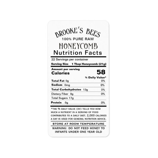 Honeycomb Nutrition Facts Baby Waarschuwing & Opsl Etiket (Voorkant)