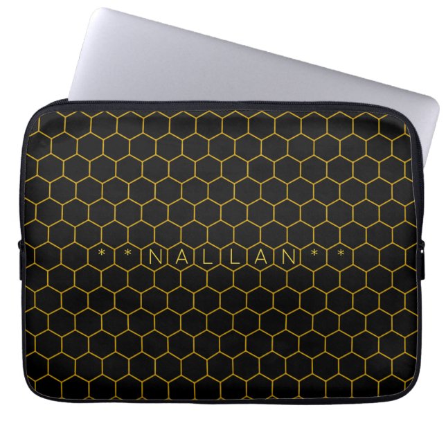  Honeycomb Pattern Black Dark Chic Laptop Sleeve (Voorkant)
