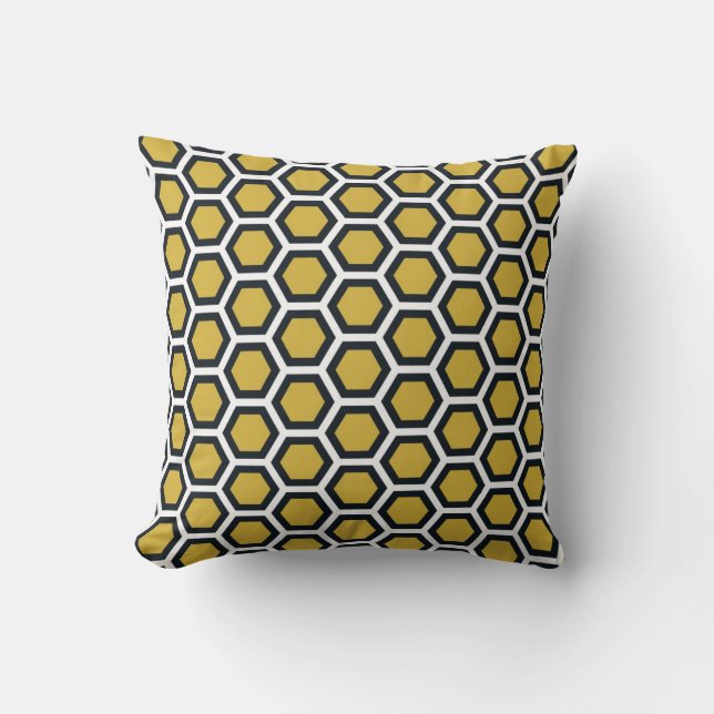 Honeycomb Pattern Mustard Yellow Black White Kussen (Voorkant)
