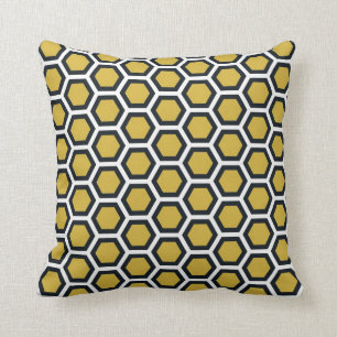Honeycomb Pattern Mustard Yellow Black White Kussen