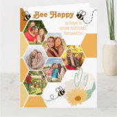 Honeycomb Photo Collage Bee Happy Birthday Kaart (Voorkant)