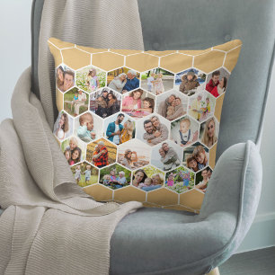 Honeycomb Photo Collage Honey Beige Multi-Afbeeldi Kussen