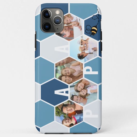 Honeycomb Photo Collage Papa of 4 Letter Name Case-Mate iPhone Case (Achterkant)