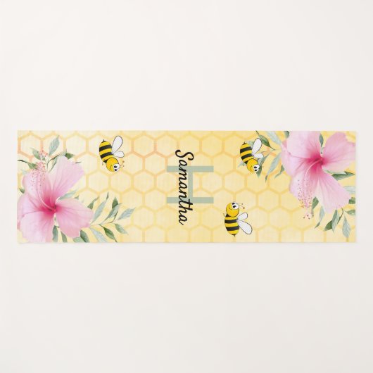 Honeycomb roze florals hommels naam monogram yogamat (Voorkant (horizontaal))