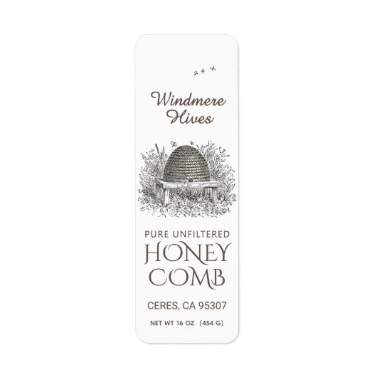 Honeycomb Skep Return Address Label White (Voorkant)