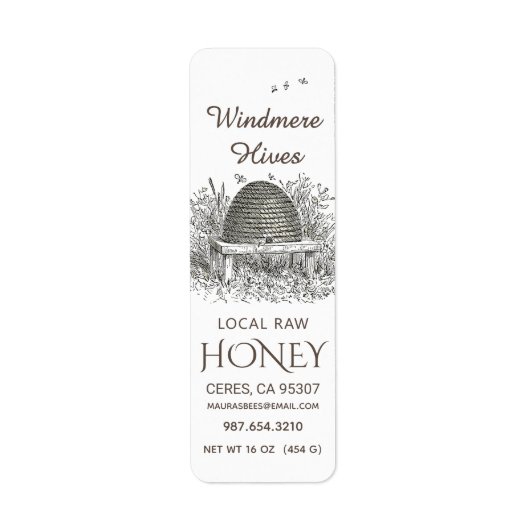 Honeycomb Skep Return Address Label White (Voorkant)