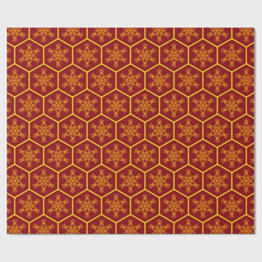Honeycomb Snowflake Maroon Yellow Pattern Elegant Cadeaupapier (Vlak)