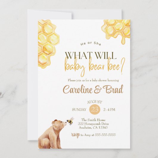 Honeycomb wat het baby beer Baby shower wordt Kaart (Voorkant)