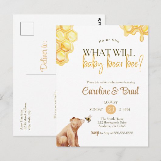 Honeycomb wat het baby van beer bij Baby shower za Briefkaart (Voorkant / Achterkant)