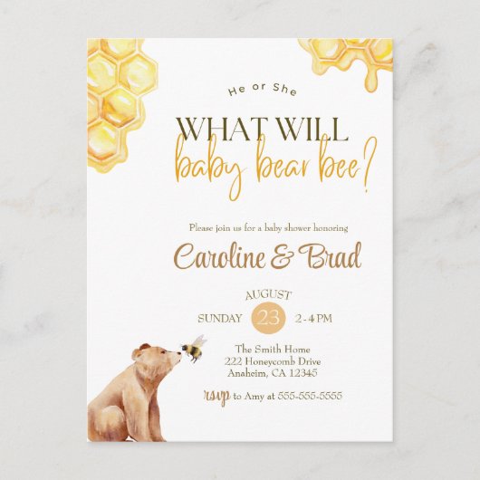 Honeycomb wat het baby van beer bij Baby shower za Briefkaart (Voorkant)