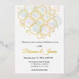 Honeycomb Wedding  Gold Foil Modern Geometric  Folie Feestdagenkaart