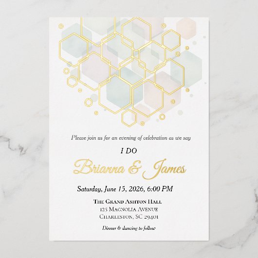 Honeycomb Wedding Gold Foil Modern Geometric Folie Feestdagenkaart (Voorkant)