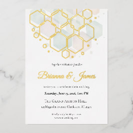 Honeycomb Wedding  Gold Foil Modern Geometric  Folie Feestdagenkaart