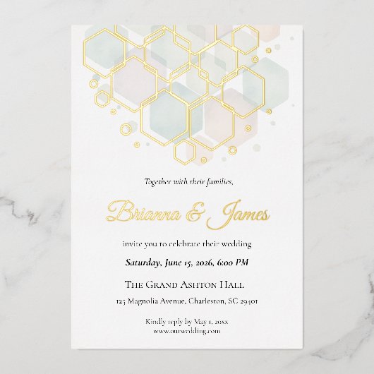 Honeycomb Wedding  Gold Foil Modern Geometric  Folie Feestdagenkaart (Voorkant)
