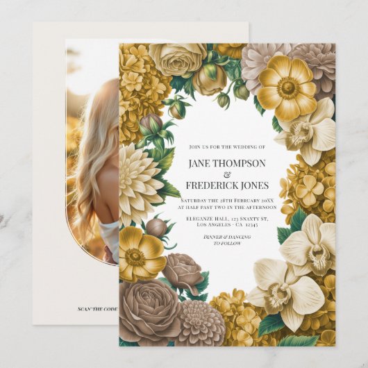 Honeycomb, Wheat & Warm Taupe Wedding Kaart (Voorkant / Achterkant)