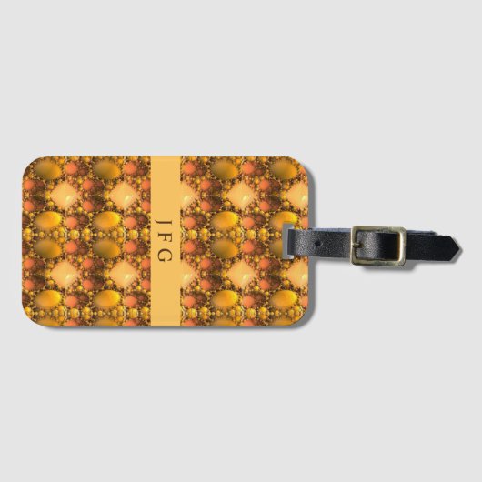 Honeycomb Yellow Fractal Art Monogram Bagagelabel (Voorkant (horizontaal))