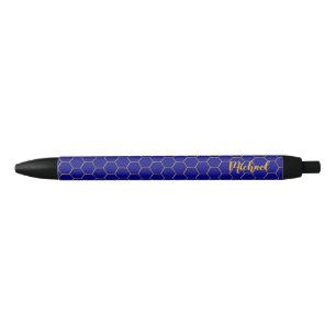Honeycombi Gold patroon Navy Blue achtergrond Zwarte Inkt Pen