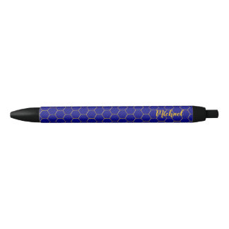 Honeycombi Gold patroon Navy Blue achtergrond Zwarte Inkt Pen