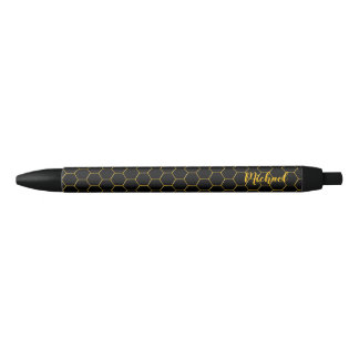 Honeycombi Gold patroon Zwarte achtergrond Zwarte Inkt Pen