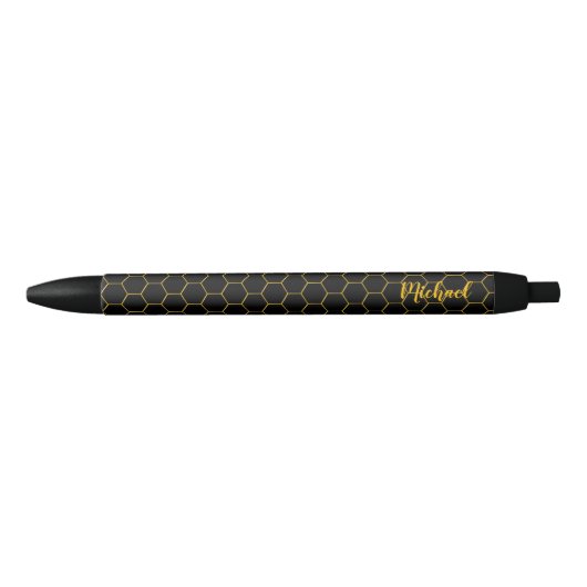 Honeycombi Gold patroon Zwarte achtergrond Zwarte Inkt Pen (Voorkant)