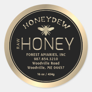 HONEYDEW FOREST HONEY Gold op zwart met bijen Ronde Sticker