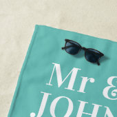 Honeymoon-badhanddoeken voor Mr. en Mrs. New Weds Strandlaken (In situ)