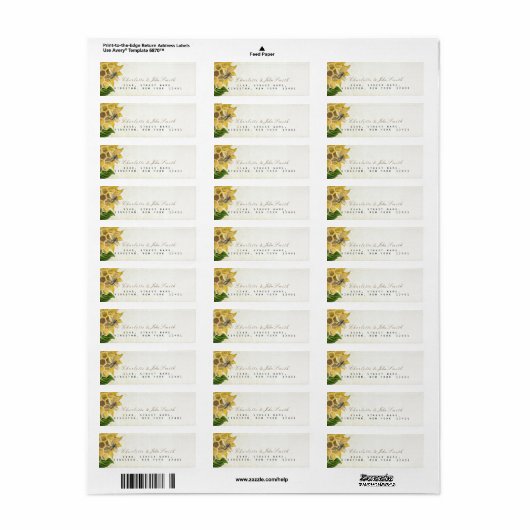 Honeymoon Bee Sunflower Return Address Labels (Full Sheet)