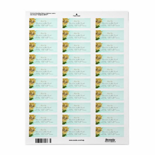 Honeymoon Bee Sunflower Return Address Labels (Full Sheet)