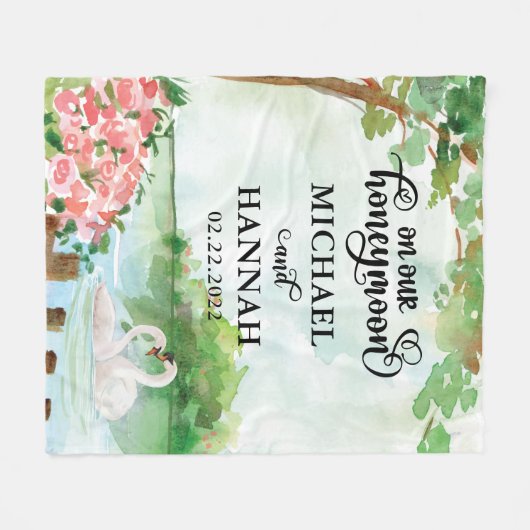 Honeymoon Blanket van Passen getrouwd met Zwans + Fleece Deken (Voorkant (Horizontaal))