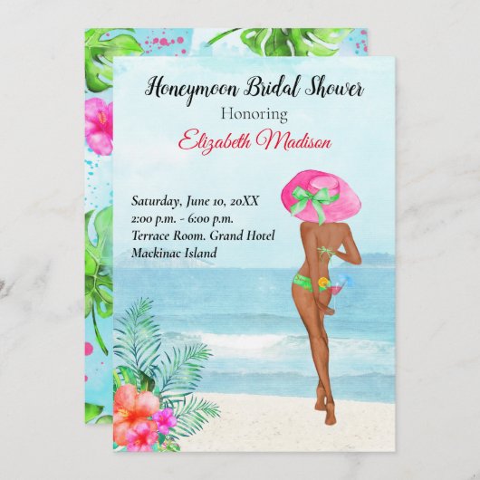 Honeymoon Bridal Shower-uitnodiging Kaart (Voorkant / Achterkant)