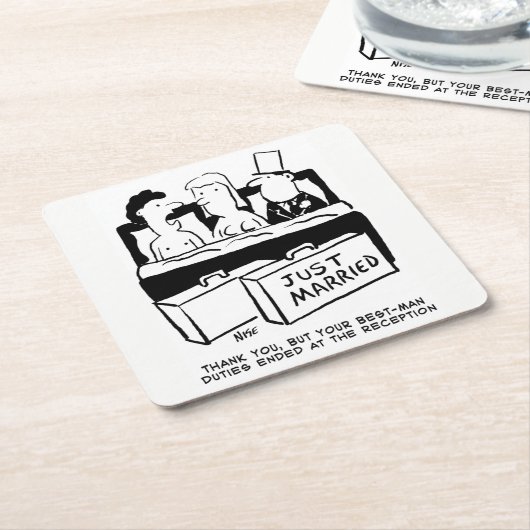 Honeymoon Couple en Best Man in Bed Kartonnen Onderzetters (Schuin)