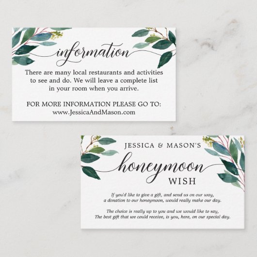 Honeymoon en Information Enclosure Kaart Visitekaartje (Voorkant / Achterkant)