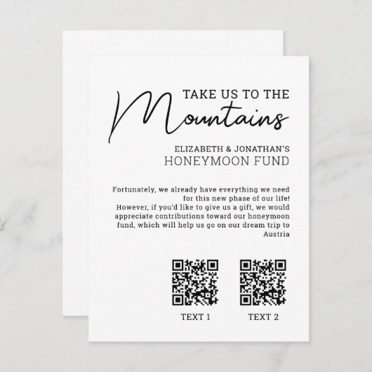 Honeymoon financiert moderne kasqr-code informatiekaartje (Voorkant / Achterkant)
