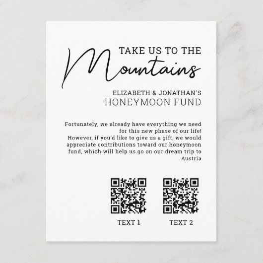 Honeymoon financiert moderne kasqr-code informatiekaartje (Voorkant)