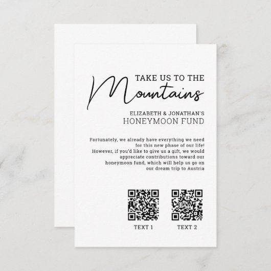 Honeymoon financiert moderne kasqr-code informatiekaartje (Voorkant / Achterkant)