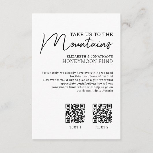 Honeymoon financiert moderne kasqr-code informatiekaartje (Voorkant)