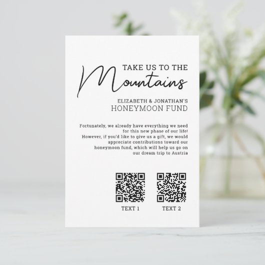 Honeymoon financiert moderne kasqr-code informatiekaartje (Staand voorkant)